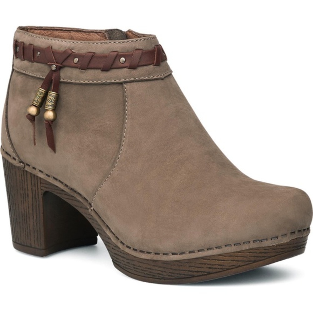 Dansko Dabney Ankle Boot 37 Taupe Nubuck Suede Western Charm Accent Platform